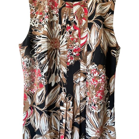 ~ TRINA TURK ~ Sz 4 Shift Dress Pleated Floral Sleeveless Scoop Neck ~ FALL - Picture 3 of 8